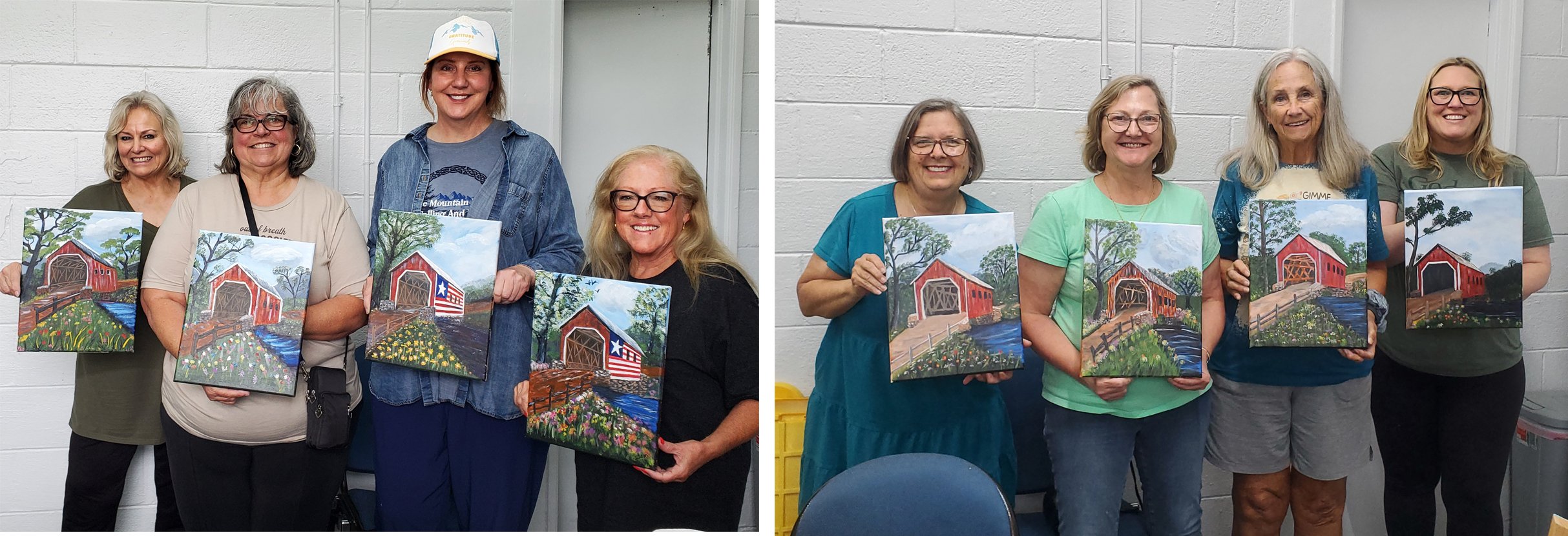happy students share their painting created in class
